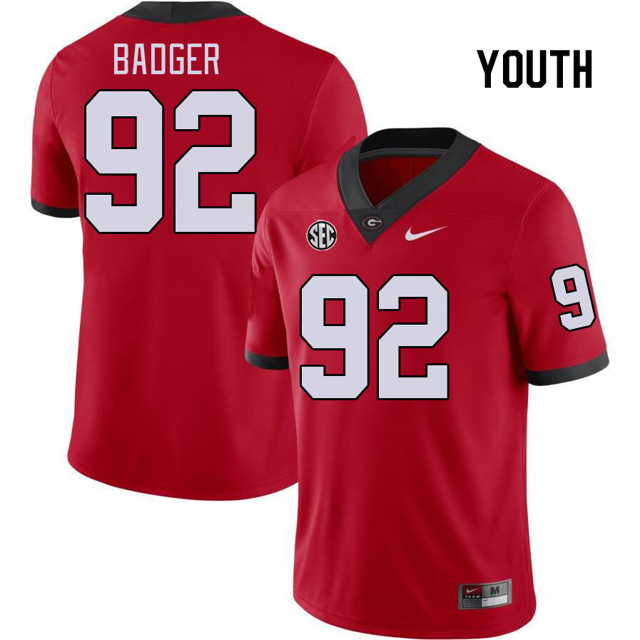 Youth #92 Liam Badger Georgia Bulldogs College Football Jerseys Stitched Sale-Red